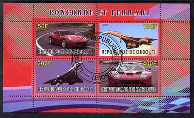 Djibouti 2009 Concorde and Ferrari #1 perf sheetlet containing 4 values fine cto used