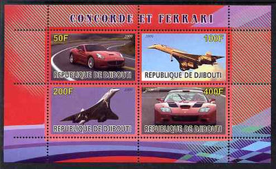 Djibouti 2009 Concorde and Ferrari #1 perf sheetlet containing 4 values unmounted mint