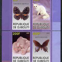 Djibouti 2009 Butterflies and Cats #1 perf sheetlet containing 4 values unmounted mint