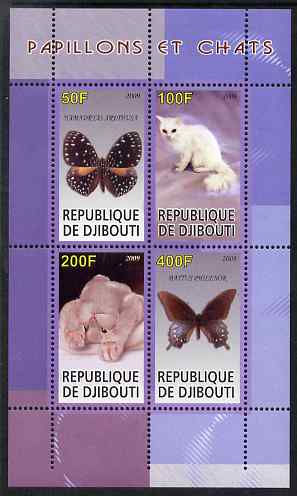 Djibouti 2009 Butterflies and Cats #1 perf sheetlet containing 4 values unmounted mint
