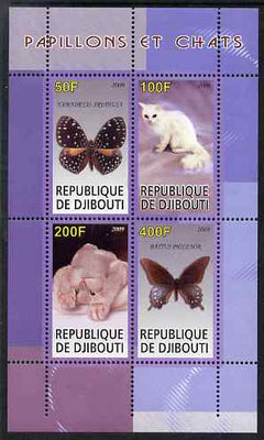 Djibouti 2009 Butterflies and Cats #1 perf sheetlet containing 4 values unmounted mint
