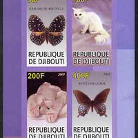 Djibouti 2009 Butterflies and Cats #1 imperf sheetlet containing 4 values unmounted mint