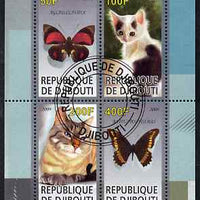 Djibouti 2009 Butterflies and Cats #2 perf sheetlet containing 4 values fine cto used