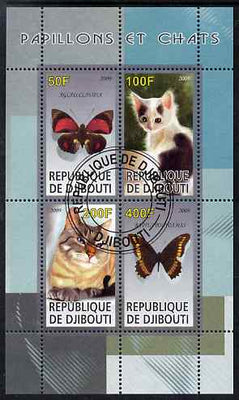 Djibouti 2009 Butterflies and Cats #2 perf sheetlet containing 4 values fine cto used