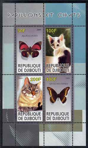 Djibouti 2009 Butterflies and Cats #21 perf sheetlet containing 4 values unmounted mint