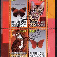 Djibouti 2009 Butterflies and Cats #3 perf sheetlet containing 4 values fine cto used