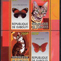 Djibouti 2009 Butterflies and Cats #3 perf sheetlet containing 4 values unmounted mint