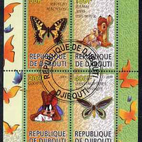 Djibouti 2009 Butterflies and Disney Characters #1 perf sheetlet containing 4 values fine cto used