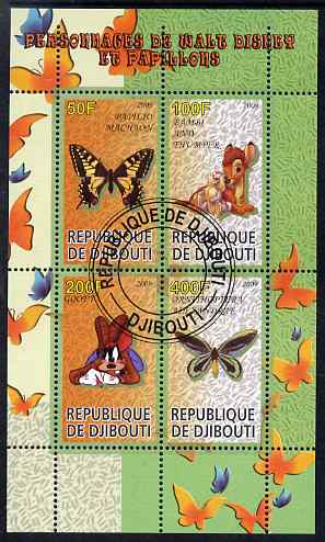 Djibouti 2009 Butterflies and Disney Characters #1 perf sheetlet containing 4 values fine cto used