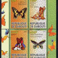 Djibouti 2009 Butterflies and Disney Characters #1 perf sheetlet containing 4 values unmounted mint
