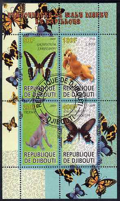 Djibouti 2009 Butterflies and Disney Characters #3 perf sheetlet containing 4 values fine cto used