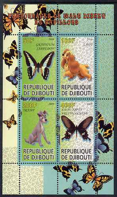 Djibouti 2009 Butterflies and Disney Characters #3 perf sheetlet containing 4 values unmounted mint