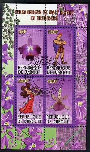 Djibouti 2009 Orchids and Disney Characters #1 perf sheetlet containing 4 values fine cto used