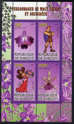Djibouti 2009 Orchids and Disney Characters #1 perf sheetlet containing 4 values unmounted mint