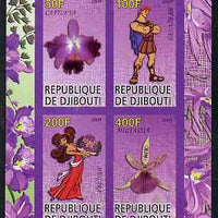 Djibouti 2009 Orchids and Disney Characters #1 imperf sheetlet containing 4 values unmounted mint