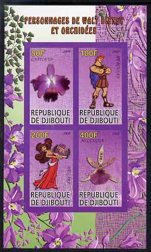 Djibouti 2009 Orchids and Disney Characters #1 imperf sheetlet containing 4 values unmounted mint