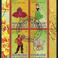 Djibouti 2009 Orchids and Disney Characters #2 perf sheetlet containing 4 values fine cto used