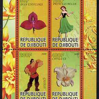 Djibouti 2009 Orchids and Disney Characters #2 perf sheetlet containing 4 values unmounted mint