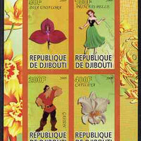 Djibouti 2009 Orchids and Disney Characters #2 imperf sheetlet containing 4 values unmounted mint