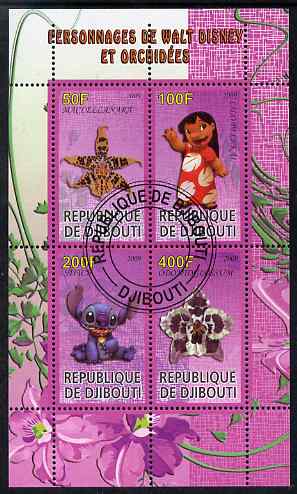 Djibouti 2009 Orchids and Disney Characters #3 perf sheetlet containing 4 values fine cto used