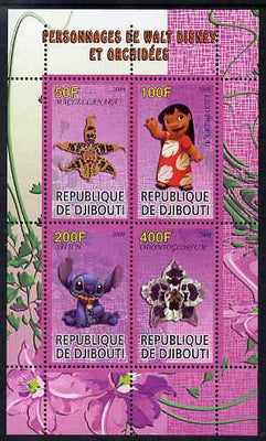 Djibouti 2009 Orchids and Disney Characters #3 perf sheetlet containing 4 values unmounted mint