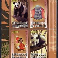 Djibouti 2009 Pandas and Disney Characters #1 perf sheetlet containing 4 values unmounted mint