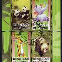 Djibouti 2009 Pandas and Disney Characters #2 perf sheetlet containing 4 values fine cto used
