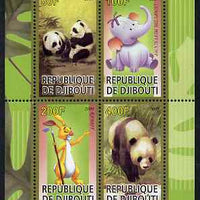Djibouti 2009 Pandas and Disney Characters #2 perf sheetlet containing 4 values unmounted mint