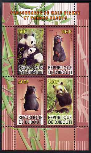 Djibouti 2009 Pandas and Disney Characters #3 perf sheetlet containing 4 values unmounted mint