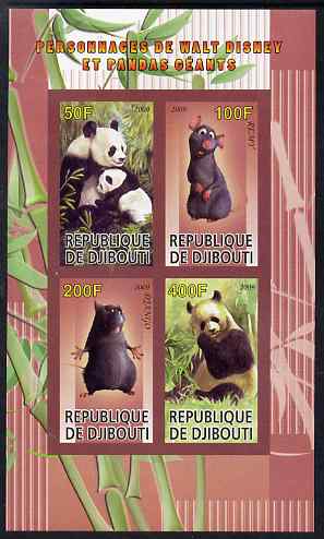 Djibouti 2009 Pandas and Disney Characters #3 imperf sheetlet containing 4 values unmounted mint