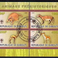 Djibouti 2009 Prehistoric Animals with Scout Logo #2 perf sheetlet containing 4 values fine cto used