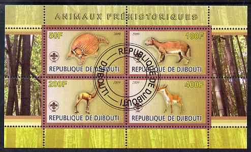 Djibouti 2009 Prehistoric Animals with Scout Logo #2 perf sheetlet containing 4 values fine cto used