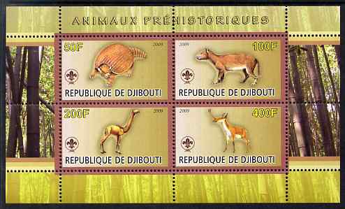 Djibouti 2009 Prehistoric Animals with Scout Logo #2 perf sheetlet containing 4 values unmounted mint