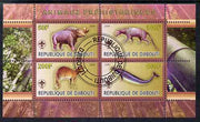 Djibouti 2009 Prehistoric Animals with Scout Logo #3 perf sheetlet containing 4 values fine cto used