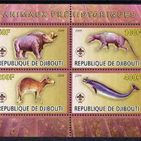 Djibouti 2009 Prehistoric Animals with Scout Logo #3 perf sheetlet containing 4 values unmounted mint
