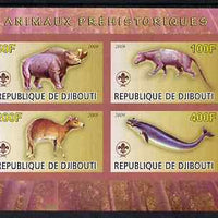 Djibouti 2009 Prehistoric Animals with Scout Logo #3 imperf sheetlet containing 4 values unmounted mint