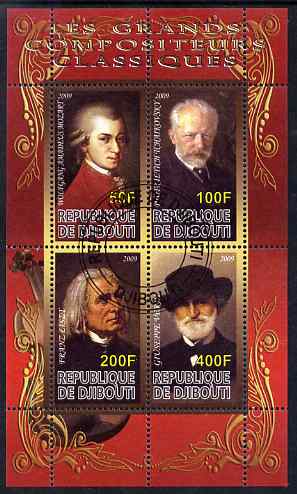 Djibouti 2009 Classic Composers #2 perf sheetlet containing 4 values fine cto used