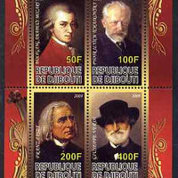Djibouti 2009 Classic Composers #2 perf sheetlet containing 4 values unmounted mint