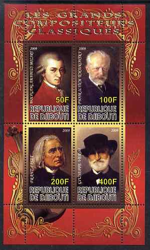 Djibouti 2009 Classic Composers #2 perf sheetlet containing 4 values unmounted mint