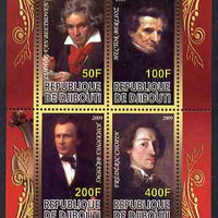 Djibouti 2009 Classic Composers #3 perf sheetlet containing 4 values unmounted mint