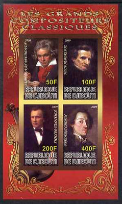 Djibouti 2009 Classic Composers #3 imperf sheetlet containing 4 values unmounted mint