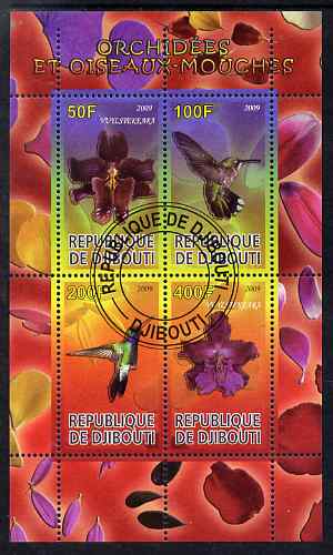 Djibouti 2009 Orchids and Humming Birds #1 perf sheetlet containing 4 values fine cto used