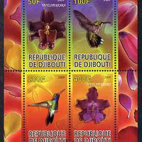 Djibouti 2009 Orchids and Humming Birds #1 perf sheetlet containing 4 values unmounted mint