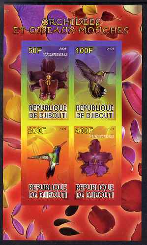 Djibouti 2009 Orchids and Humming Birds #1 imperf sheetlet containing 4 values unmounted mint