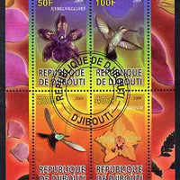 Djibouti 2009 Orchids and Humming Birds #2 perf sheetlet containing 4 values fine cto used