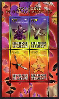 Djibouti 2009 Orchids and Humming Birds #2 perf sheetlet containing 4 values unmounted mint