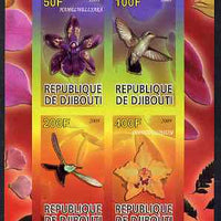 Djibouti 2009 Orchids and Humming Birds #2 imperf sheetlet containing 4 values unmounted mint