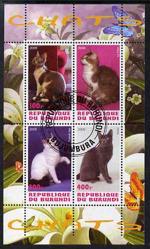 Burundi 2009 Domestic Cats #1 perf sheetlet containing 4 values fine cto used