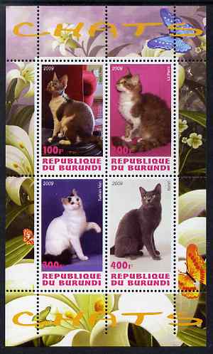 Burundi 2009 Domestic Cats #1 perf sheetlet containing 4 values unmounted mint
