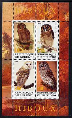 Burundi 2009 Owls perf sheetlet containing 4 values unmounted mint